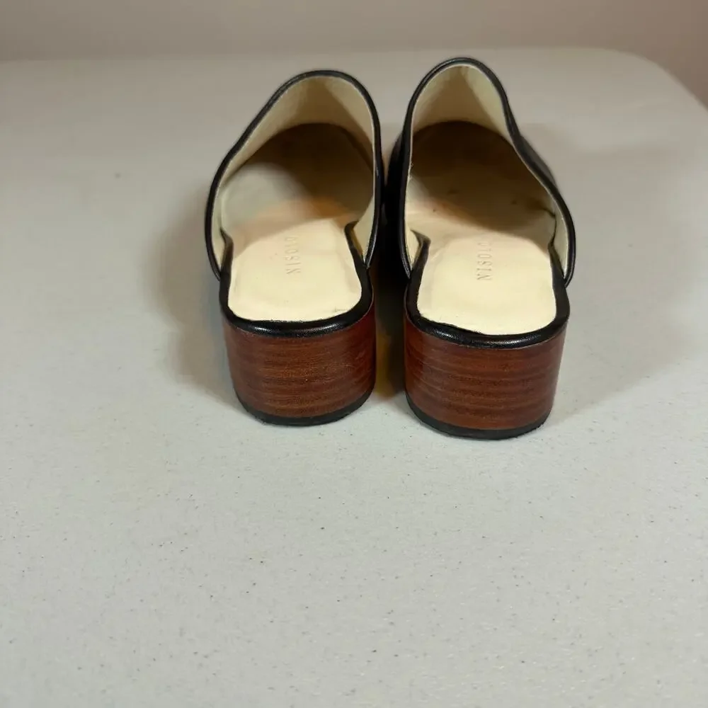Nisolo Mariella Mule Womens 7 Smooth Black Leather Classic Round Toe Block Heel